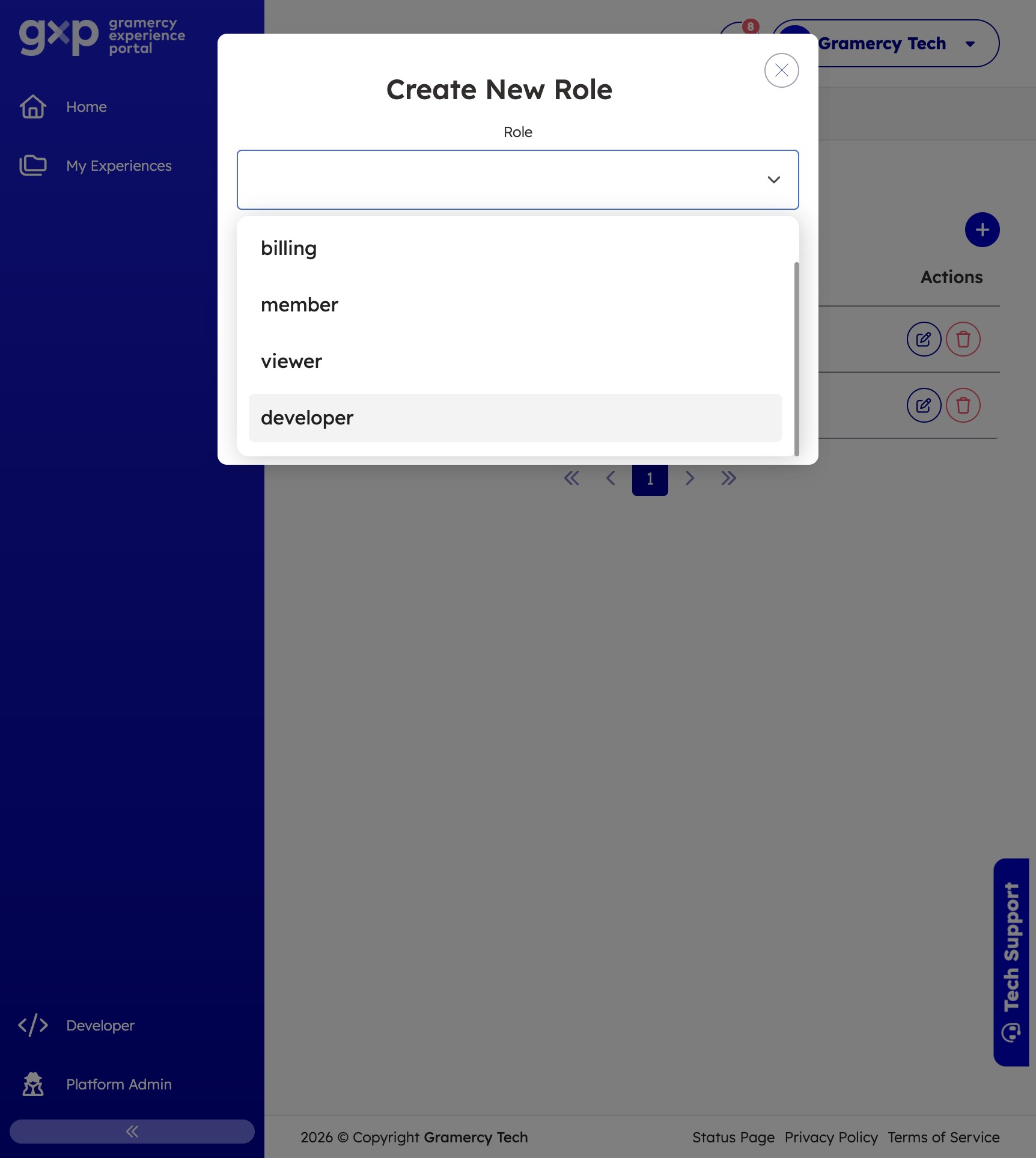 Select Developer role from dropdown