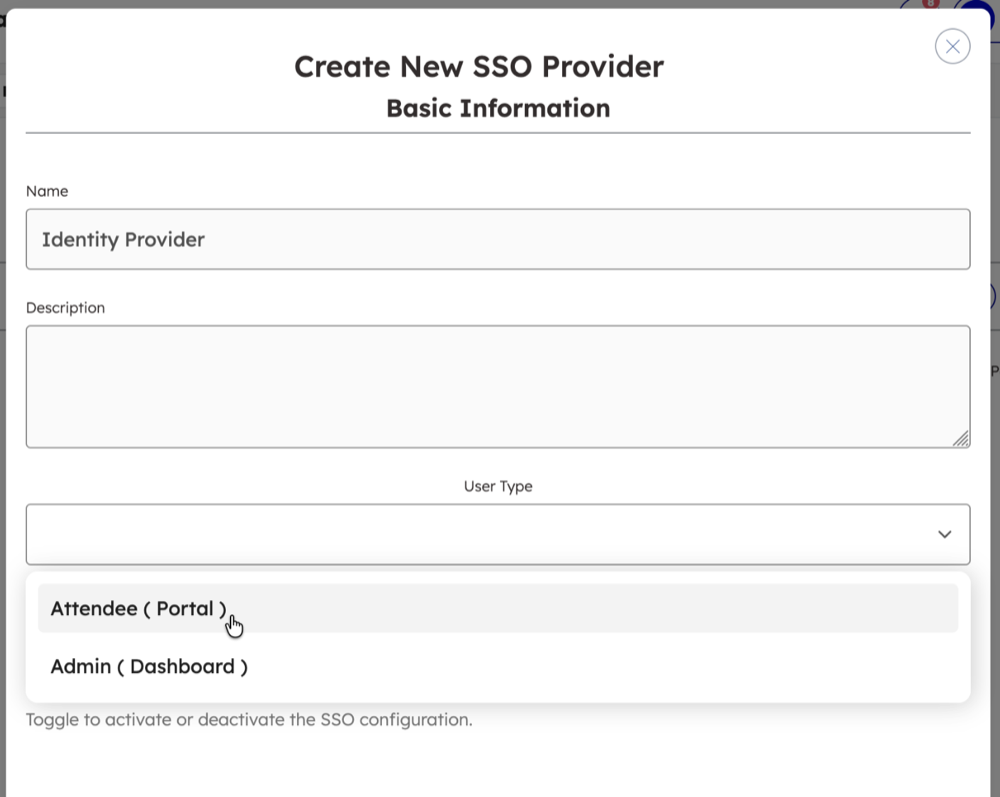 Create SSO provider dialog